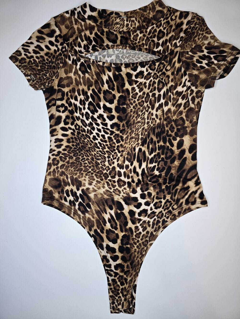 Teenbell Leopard Print Cutout Bodysuit Y2K Short Sleeve Medium